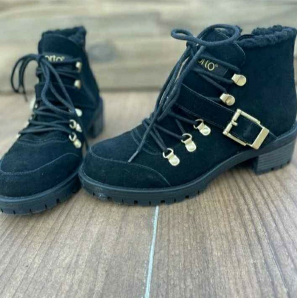 Womens Sporto Katie Black Suede And Faux Shearling Lined Boots Sz 6.5, EUC